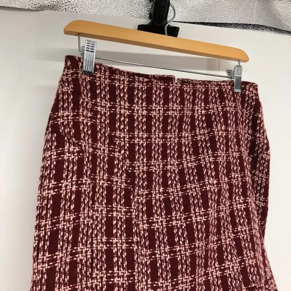 Guess Vintage red white 100% acrylic plaid knit ruffle hem  mini skirt - Picture 6 of 13